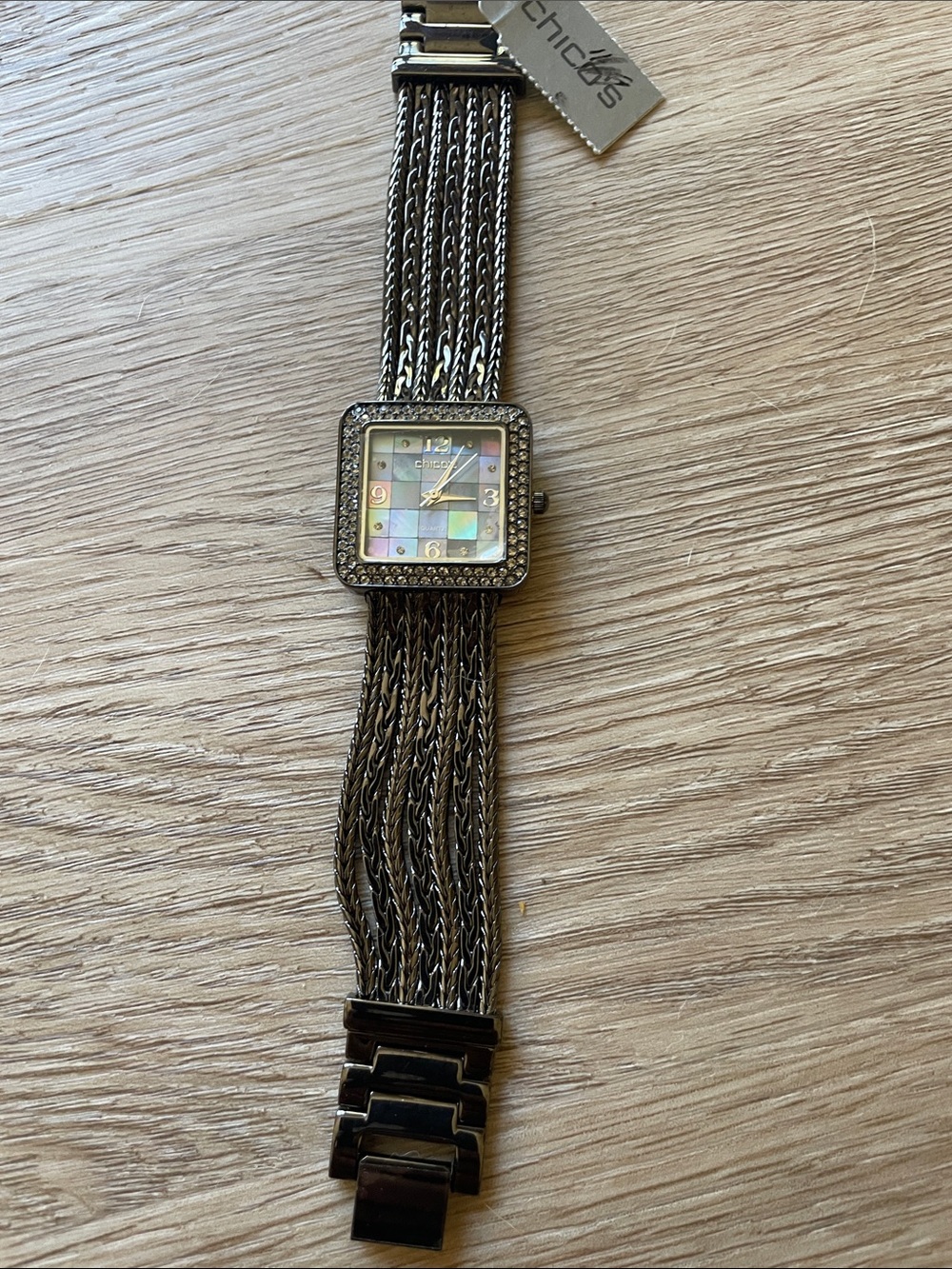 Chico's Gunmetal Multi-Strand Bracelet Watch with Mother-of-Pearl Dial